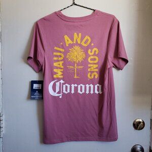 Maui and Sons x Corona collab rose pink tee shirt NWT
